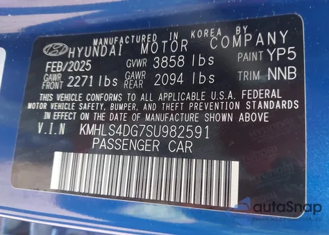 2025 Hyundai Elantra Sel Convenience z USA, uszkodzony, nr VIN KMHLS4DG7SU982591